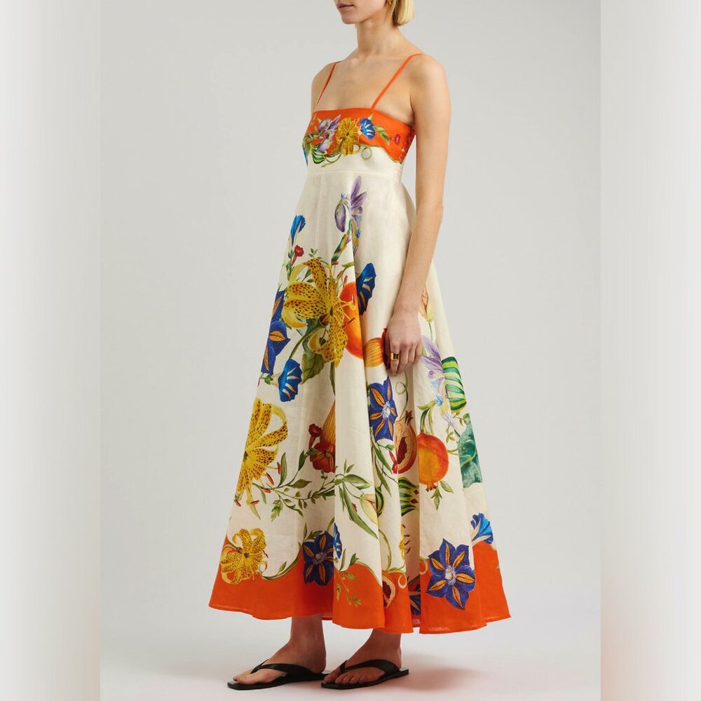 Alemais Flores Printed Flax Maxi Dress Multicoloured
